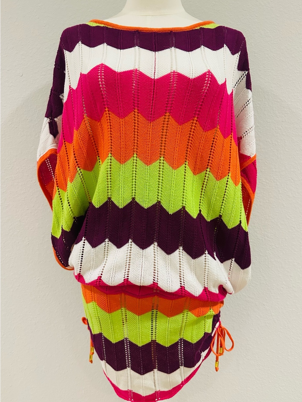 Trina Turk Multicolor Chevron Knit Tunic — Pink, Orange, Lime, Purple, White